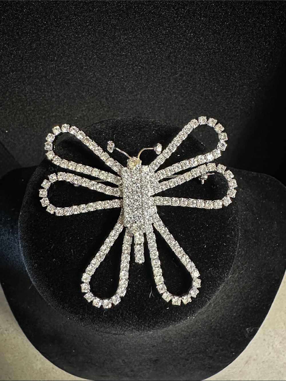 Elegant Vintage Silver Tone Crystal Butterfly Brooch